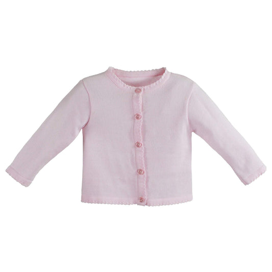 Scalloped Basic Cardigan Sweater - Pink