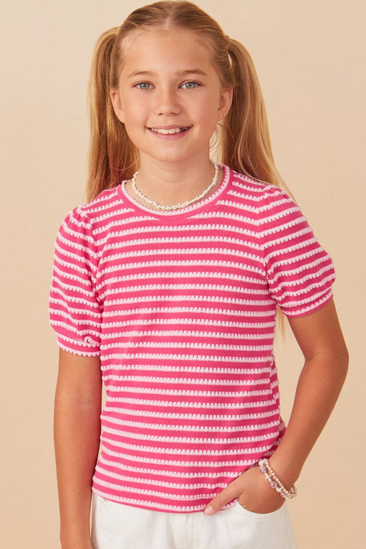 Pink & White Stripe Puff Sleeve Top