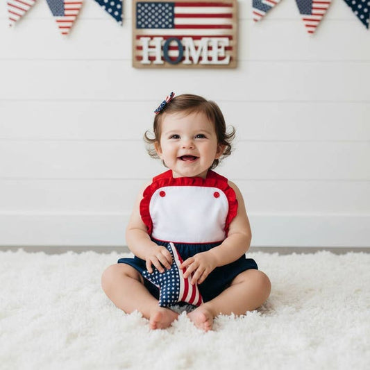 Red and Blue Patriotic Girl Sun Bubble