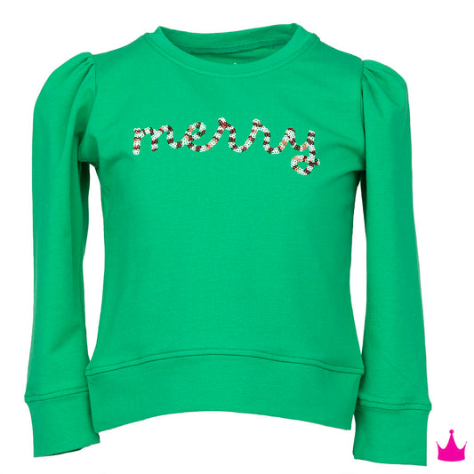 Sequin Merry Green Holly Top