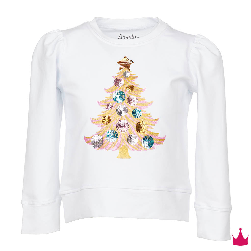 Sequin Christmas Tree White Holly Top