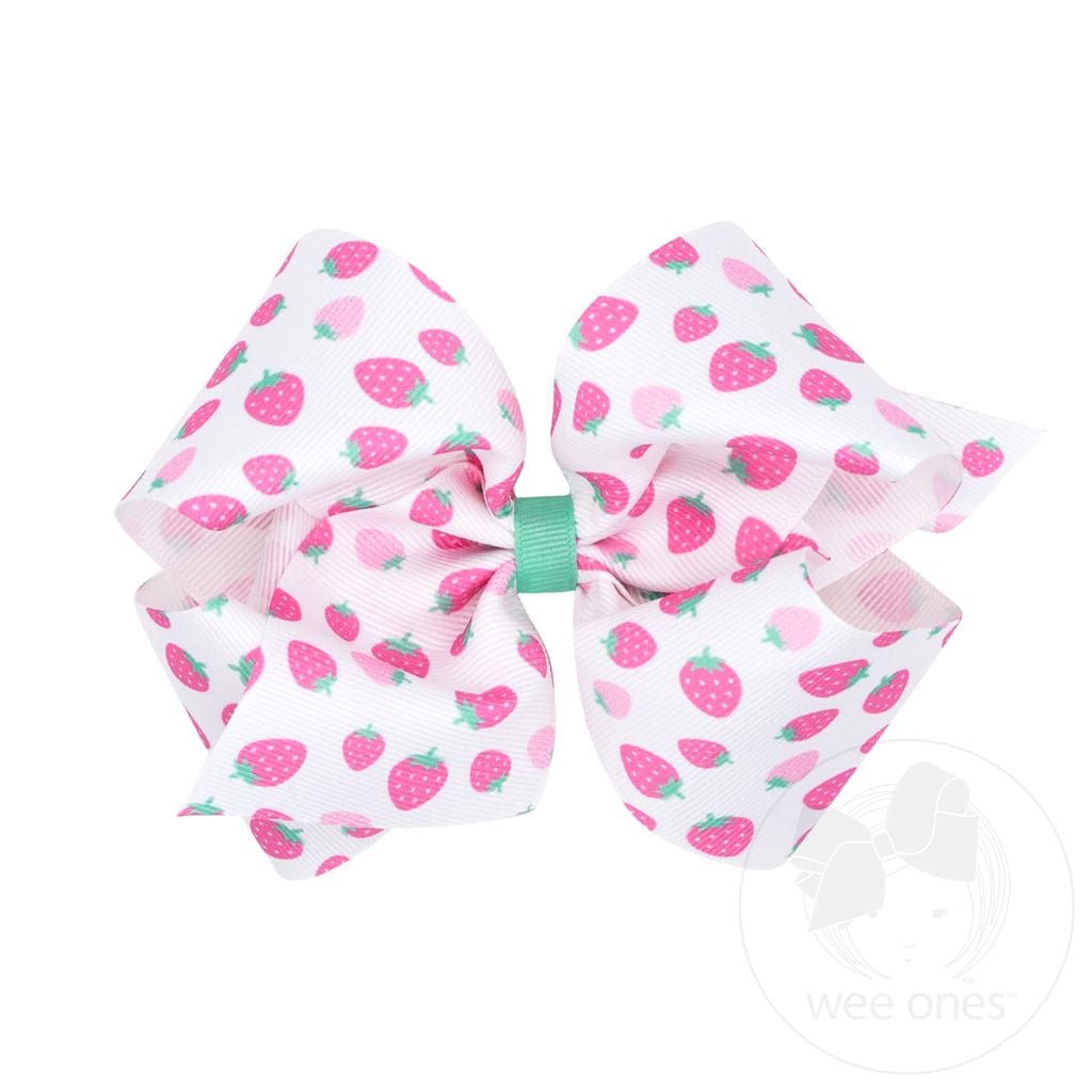 Strawberry Print Grosgrain Bow (2 Sizes available)