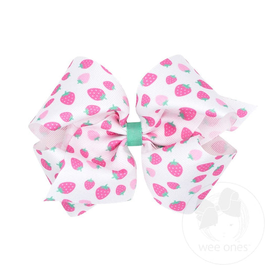 Strawberry Print Grosgrain Bow (2 Sizes available)