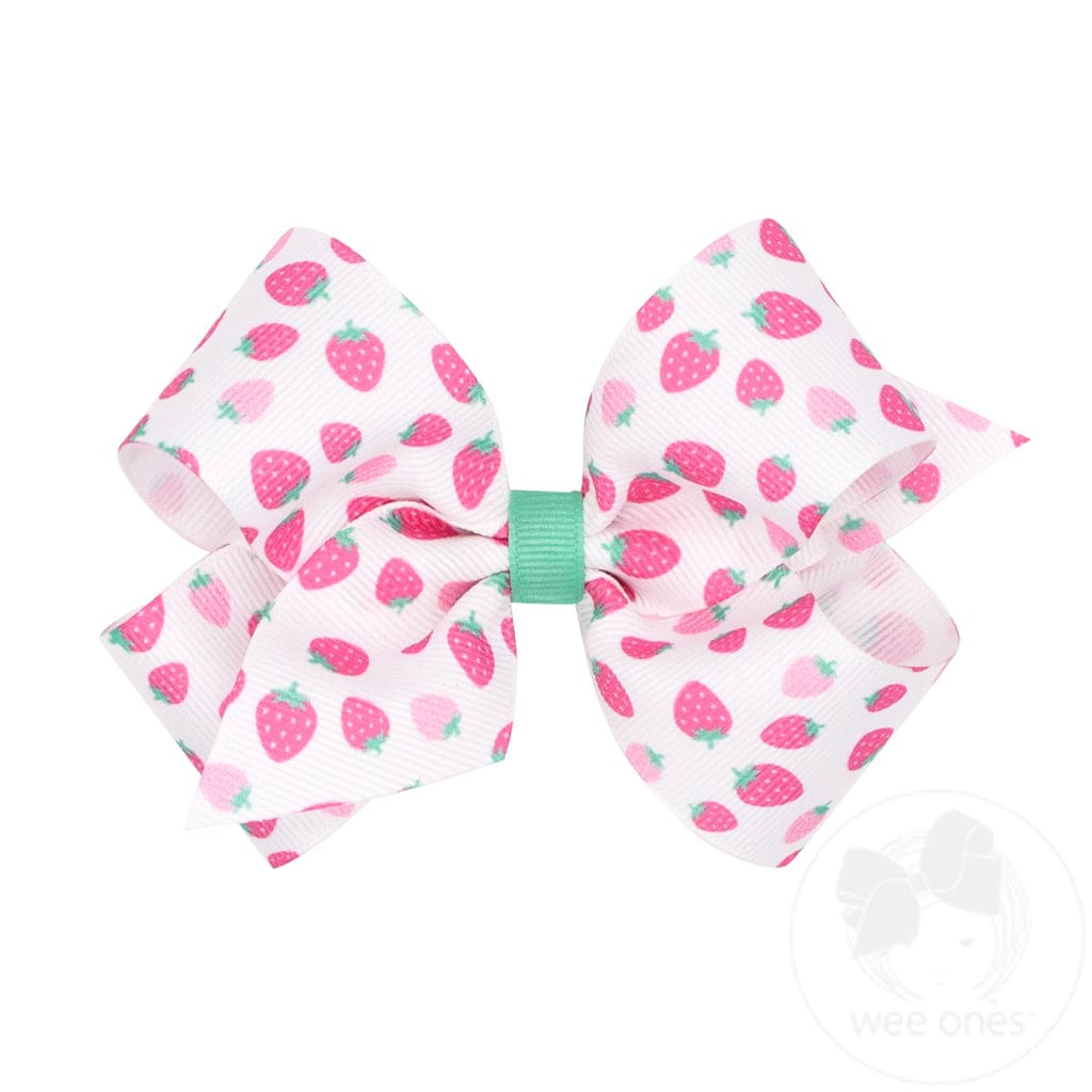 Strawberry Print Grosgrain Bow (2 Sizes available)