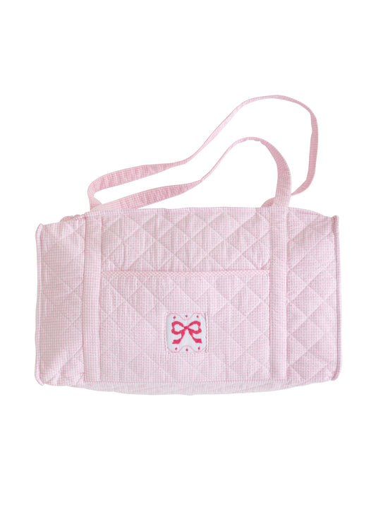 Quilted Duffle Bag, Pink Bow