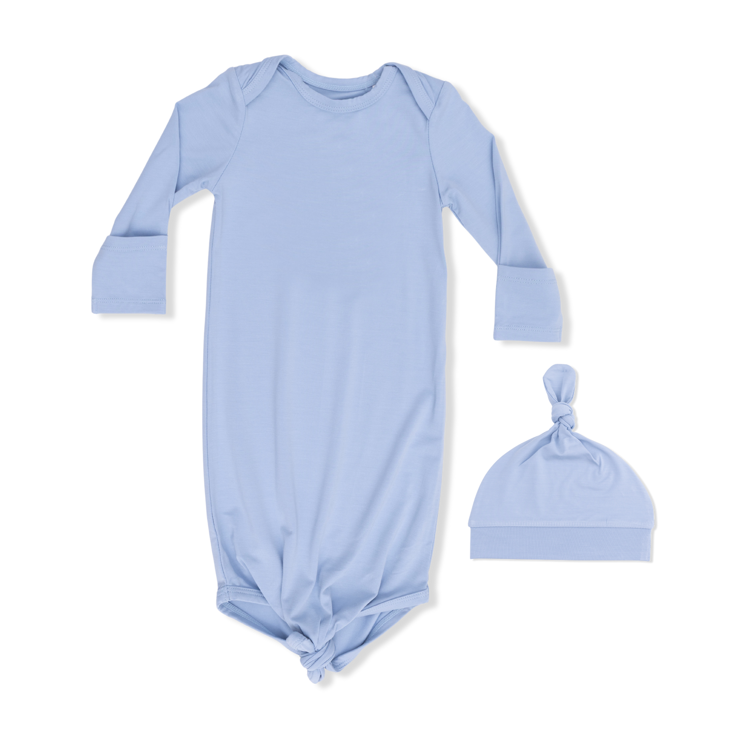 Knotted Gown And Hat, Solid Blue Fog