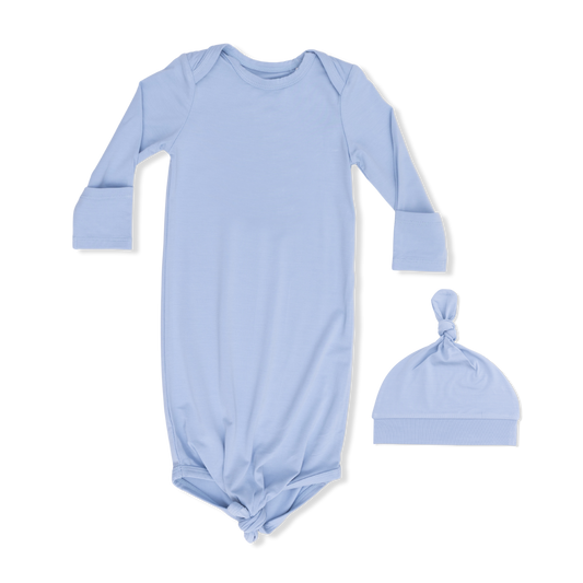 Knotted Gown And Hat, Solid Blue Fog