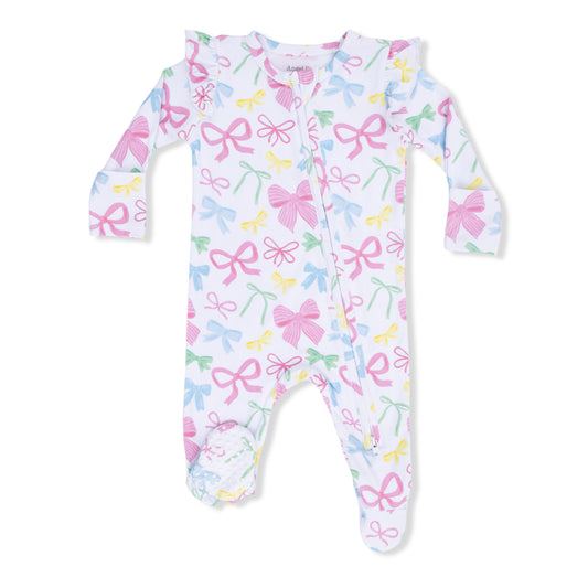 Sweet Bows 2 Way Ruffle Sleeve Zipper Footie