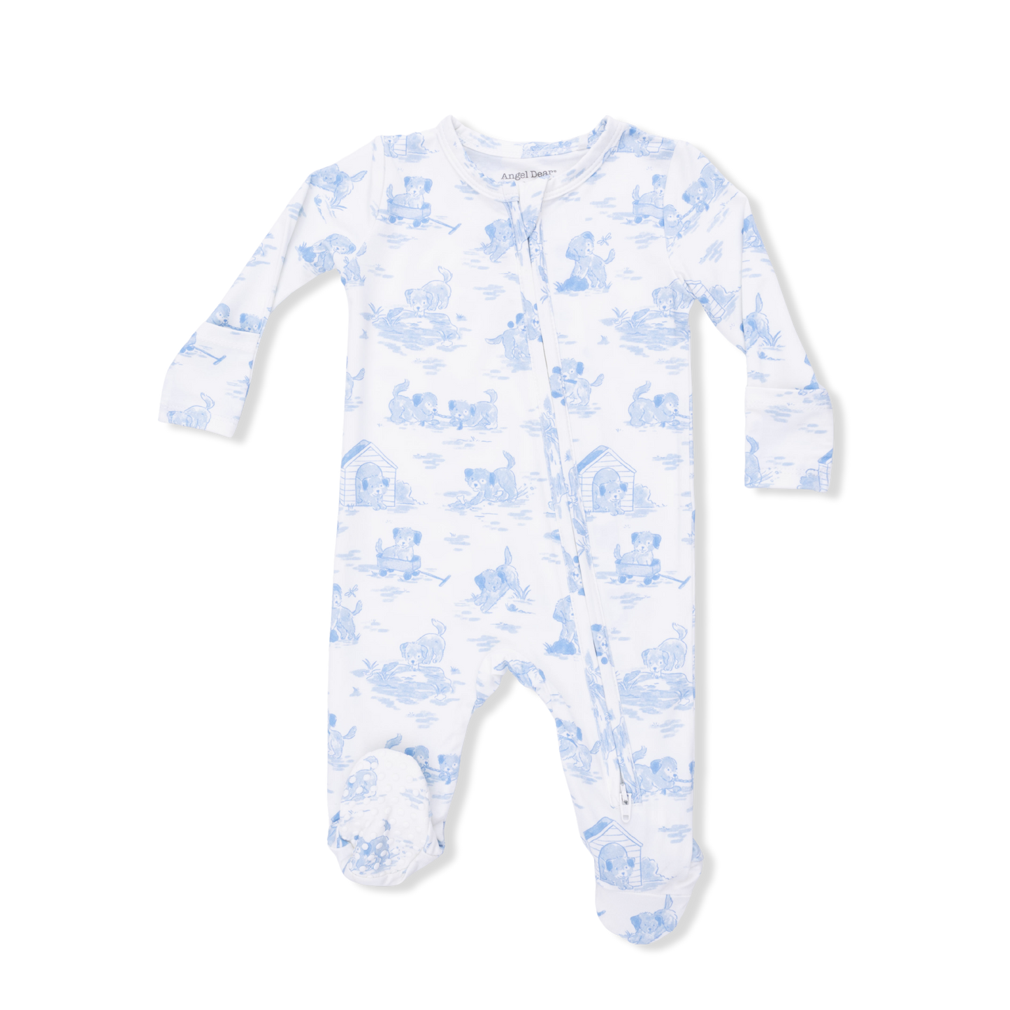 Puppy Toile Blue 2 Way Zipper Footie