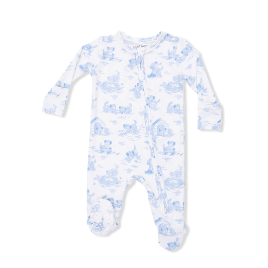 Puppy Toile Blue 2 Way Zipper Footie