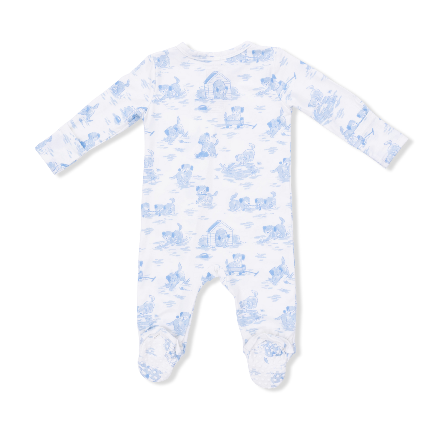 Puppy Toile Blue 2 Way Zipper Footie