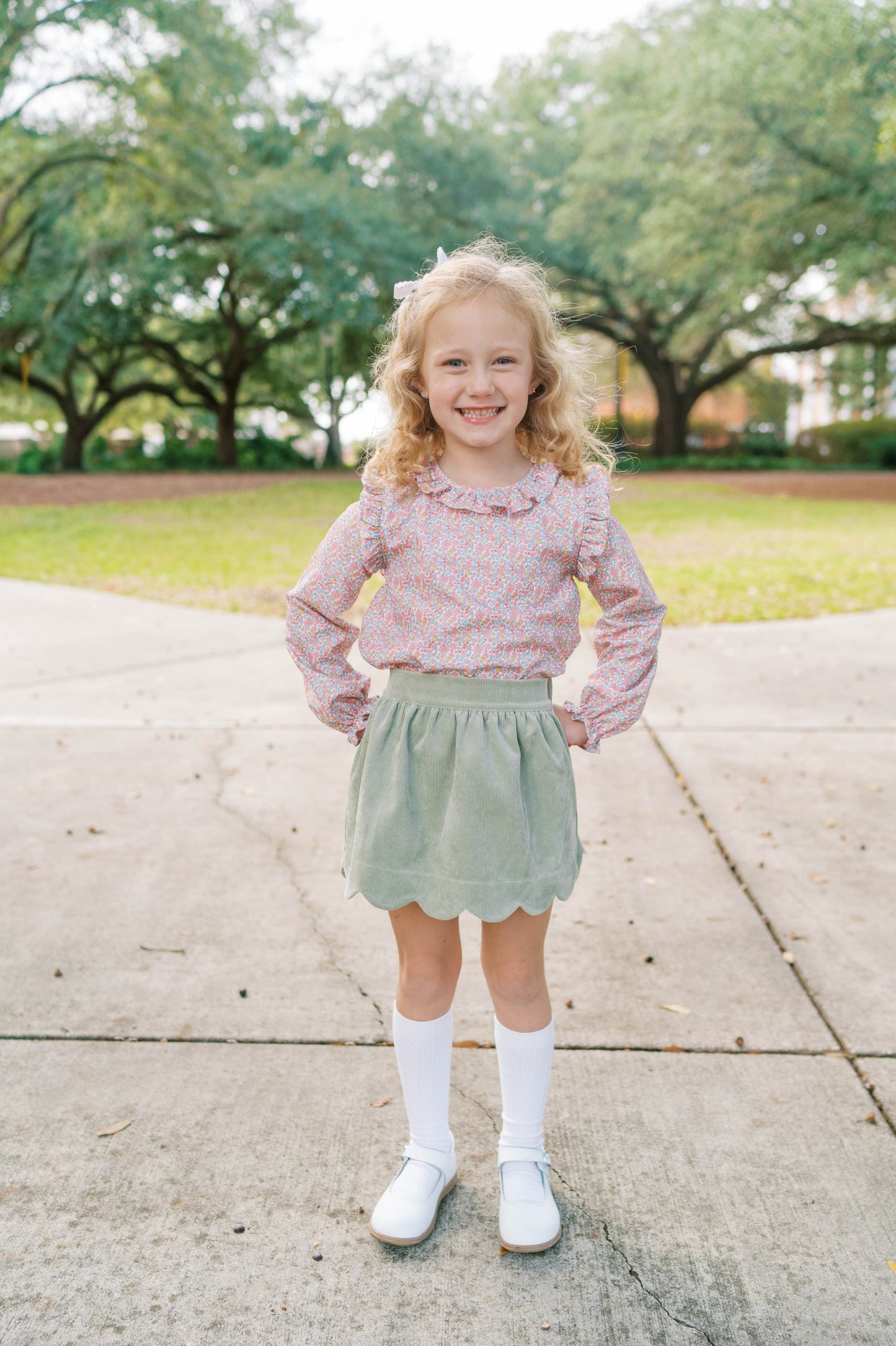 Susie Scallop Skirt, Sweetgrass Corduroy