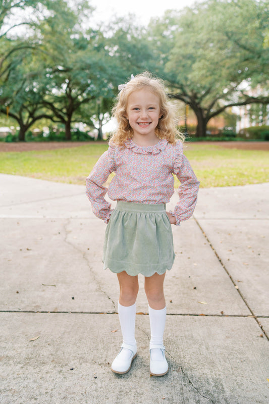 Susie Scallop Skirt, Sweetgrass Corduroy