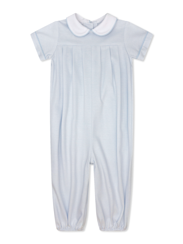 Precious Pleated Romper, Louisville Light Blue Ministripe