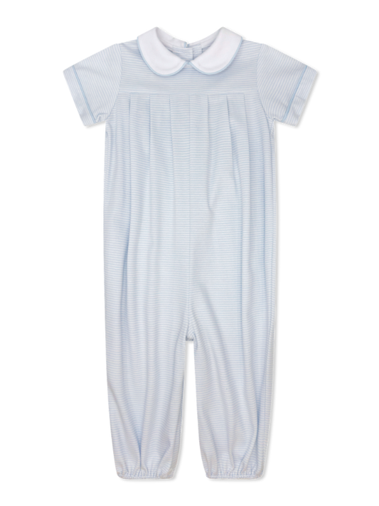 Precious Pleated Romper, Louisville Light Blue Ministripe