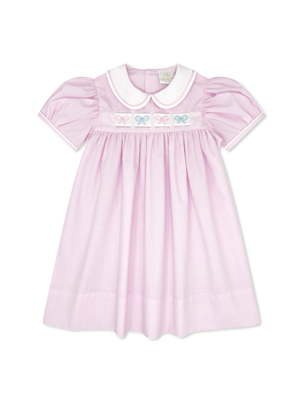 Ruth Ribbon Dress - Baby Pink Minigingham, Snowman, Bows, Crayon, Holly