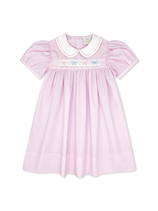 Ruth Ribbon Dress - Baby Pink Minigingham, Snowman, Bows, Crayon, Holly