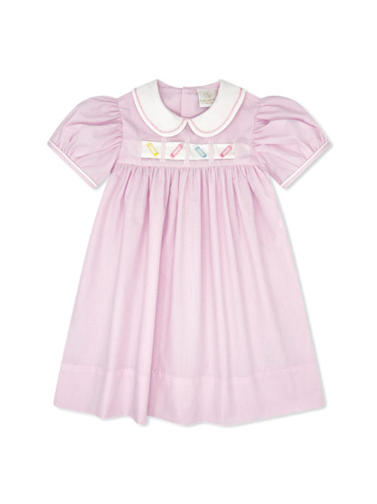Ruth Ribbon Dress - Baby Pink Minigingham, Snowman, Bows, Crayon, Holly