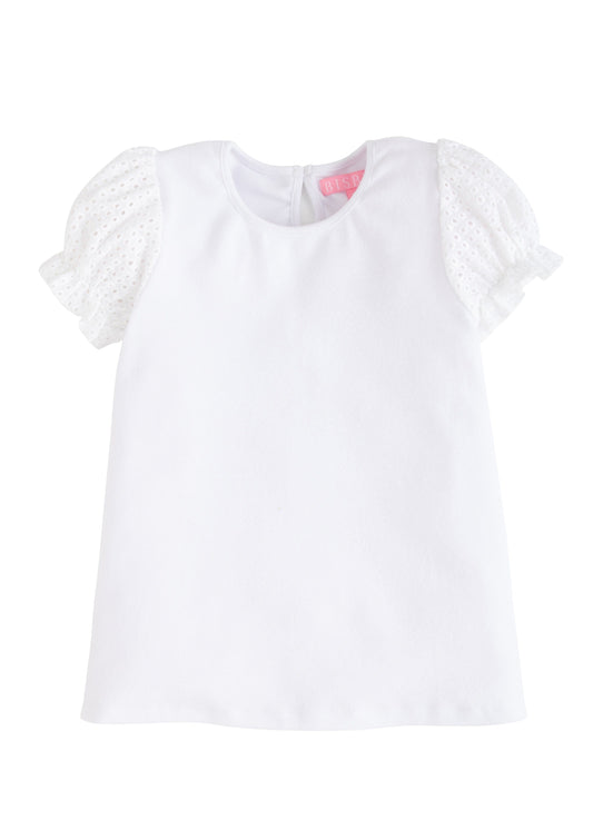 Contrast Sleeve Tee, White Eyelet