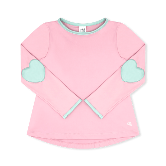 Kylie Shirt, Cotton Candy Pink with Heart Elbow Patches