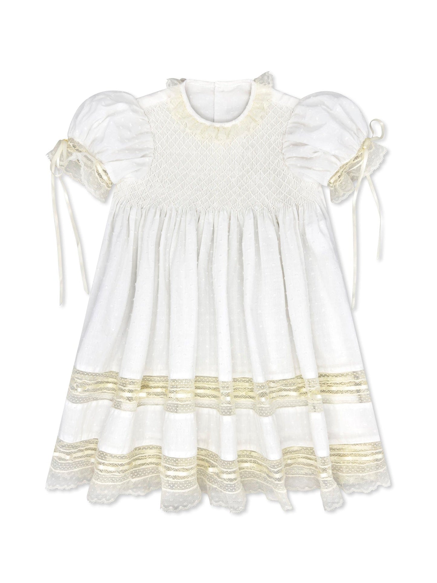 Margaret Dress - White Swiss Dot with Ecru Lace