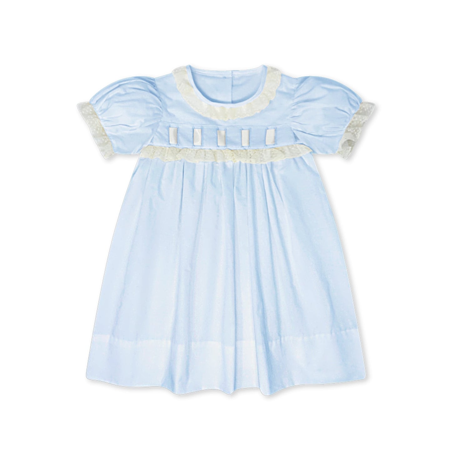 Paris Dress - Blue Bastiste with Ecru Trim