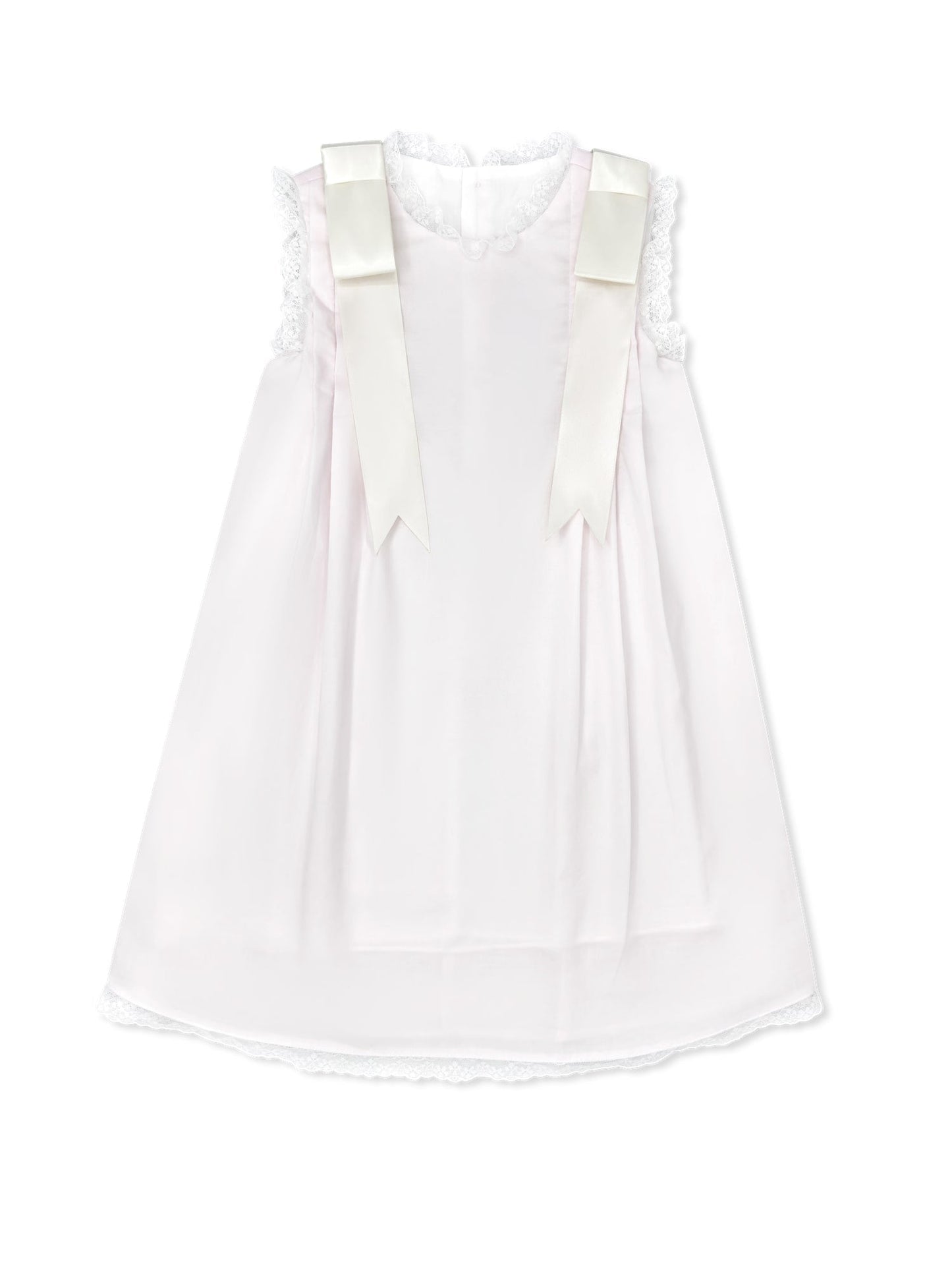 Patricia Dress - Soft Pink Batiste with Ecru Lace and Ribbon