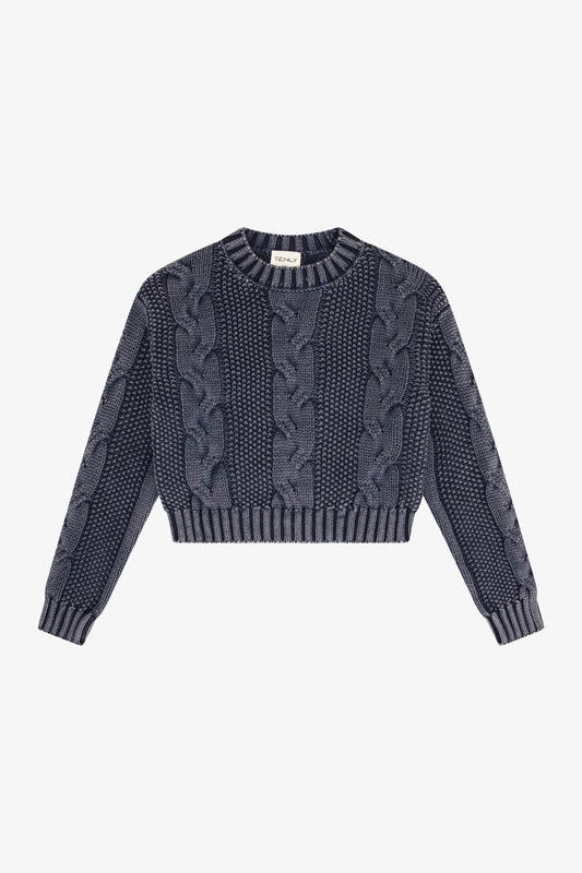 Cable Knit Sweater - Washed Denim