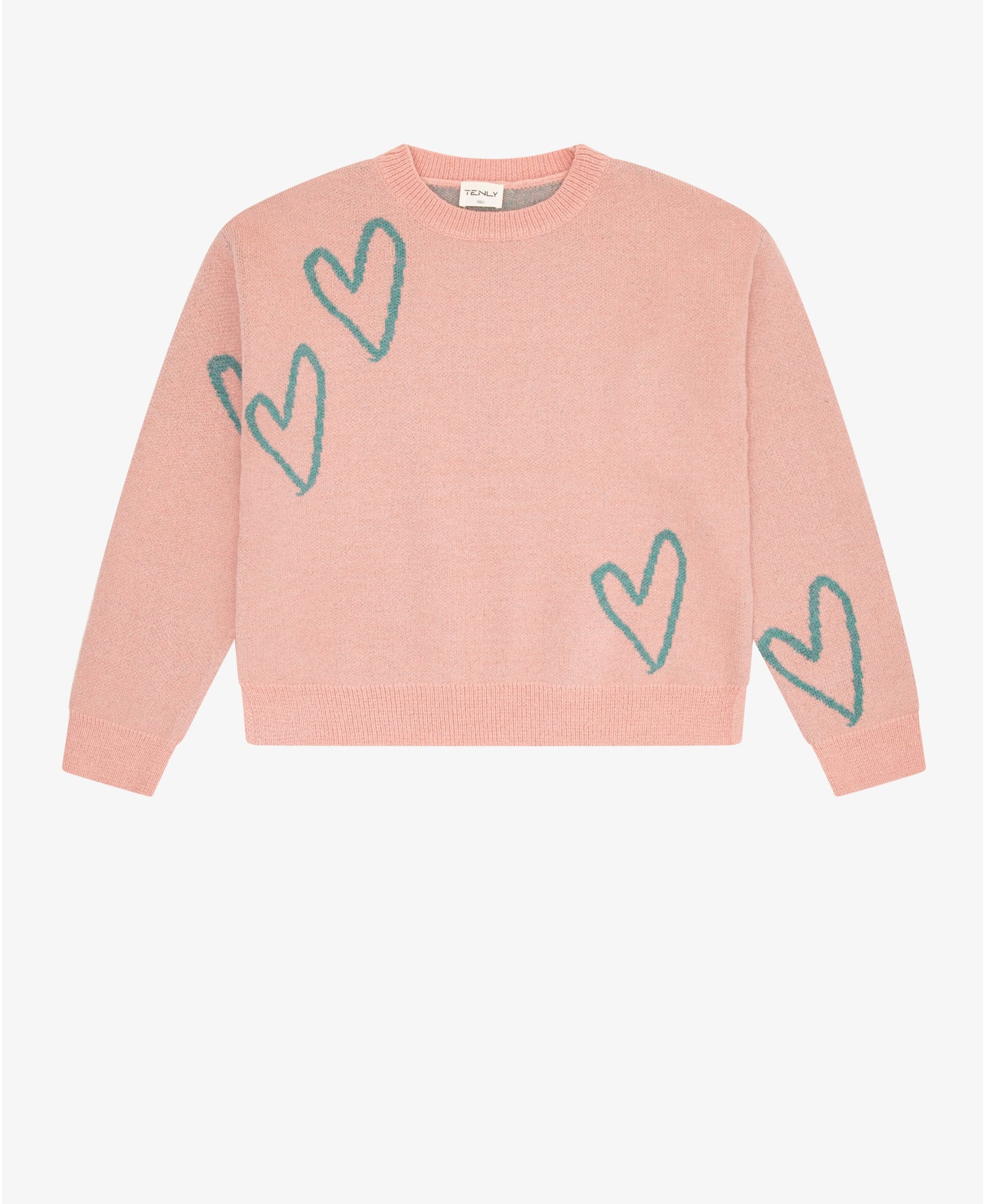 Boxy 'Hearts' Sweater - Pink & Teal