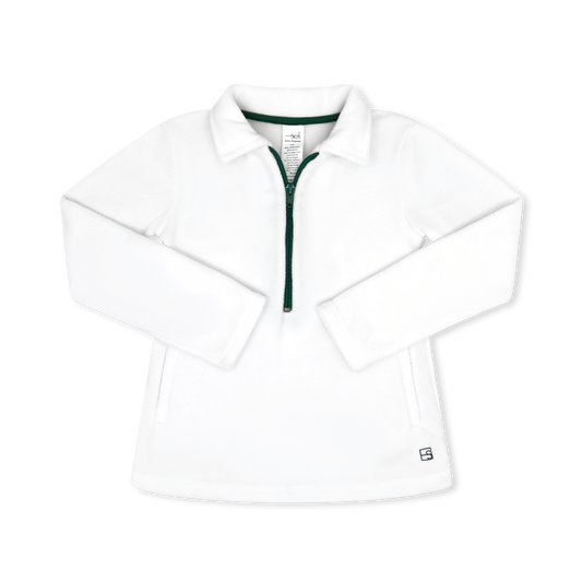 Henry Half Zip, Pure Coconut Fleece with Augusta Green
