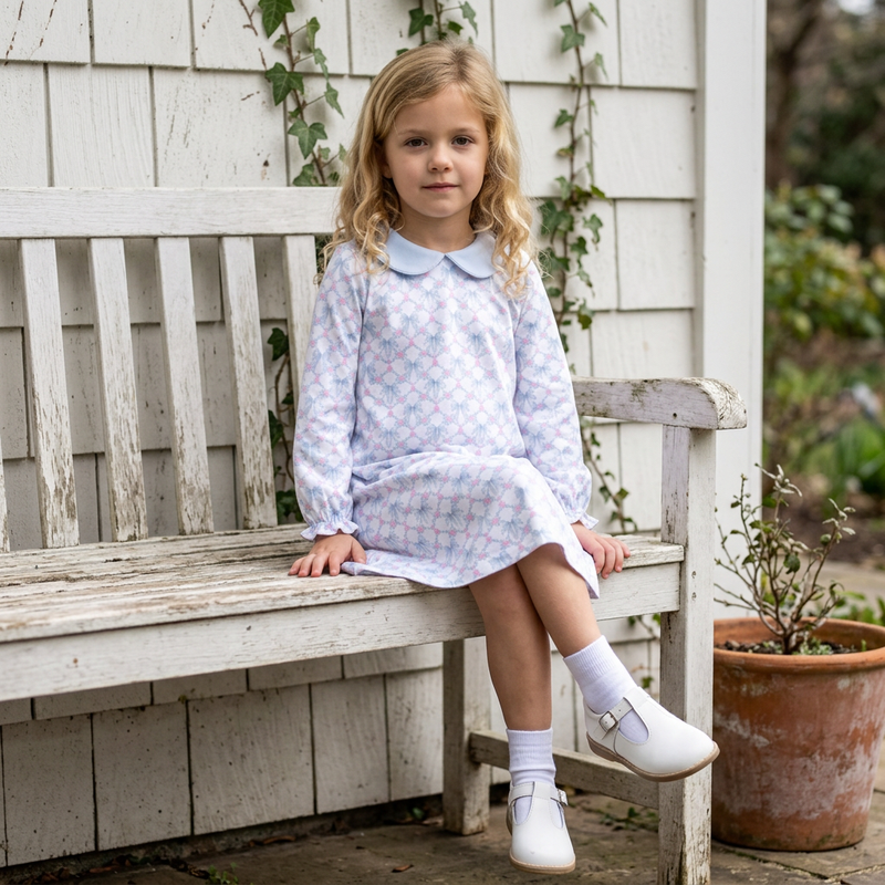 Blue Coquettes Pima Scallop Collar Dress