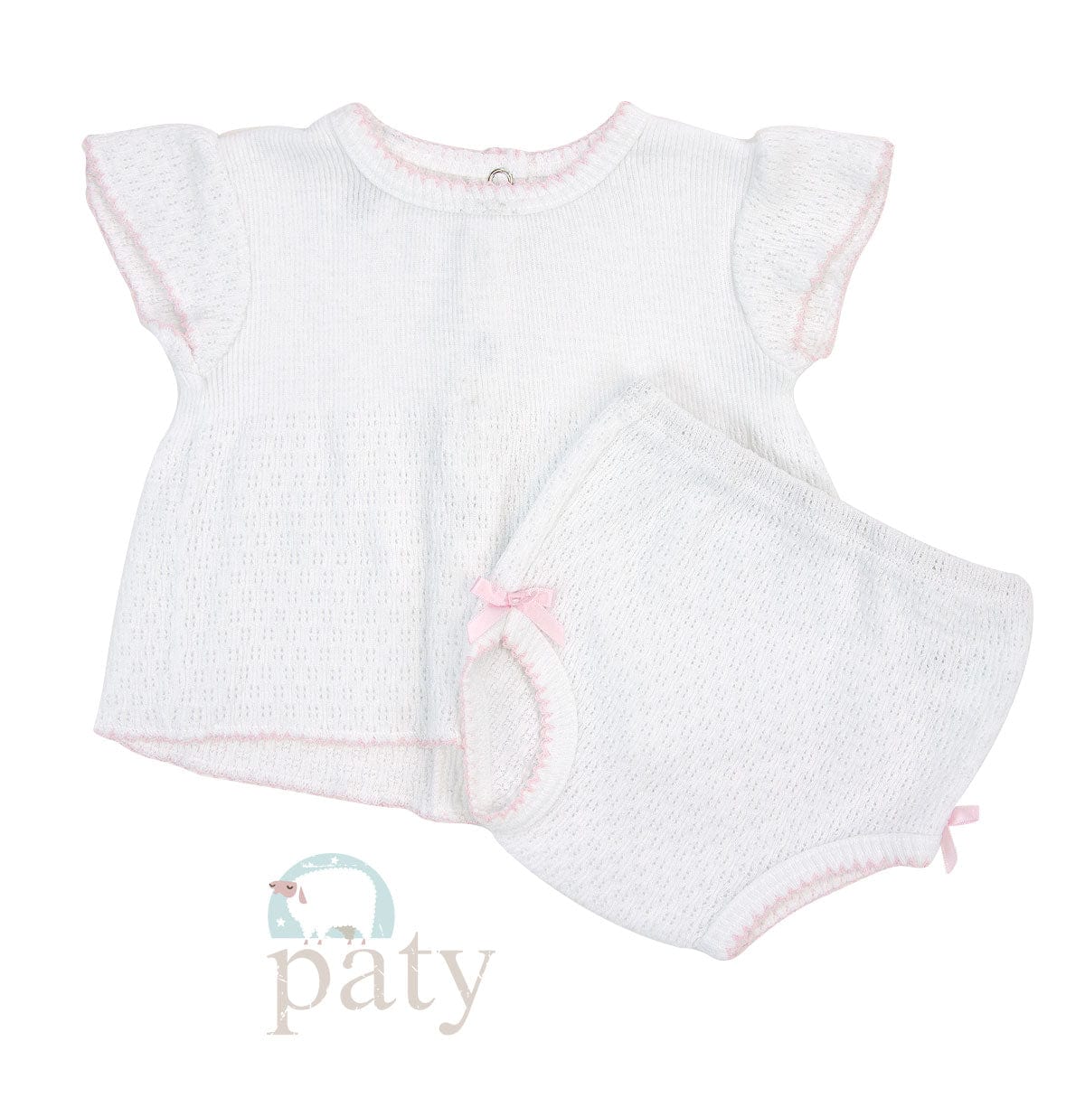Angel Sleeve Diaper Set with Pink Picot Trim and Bows