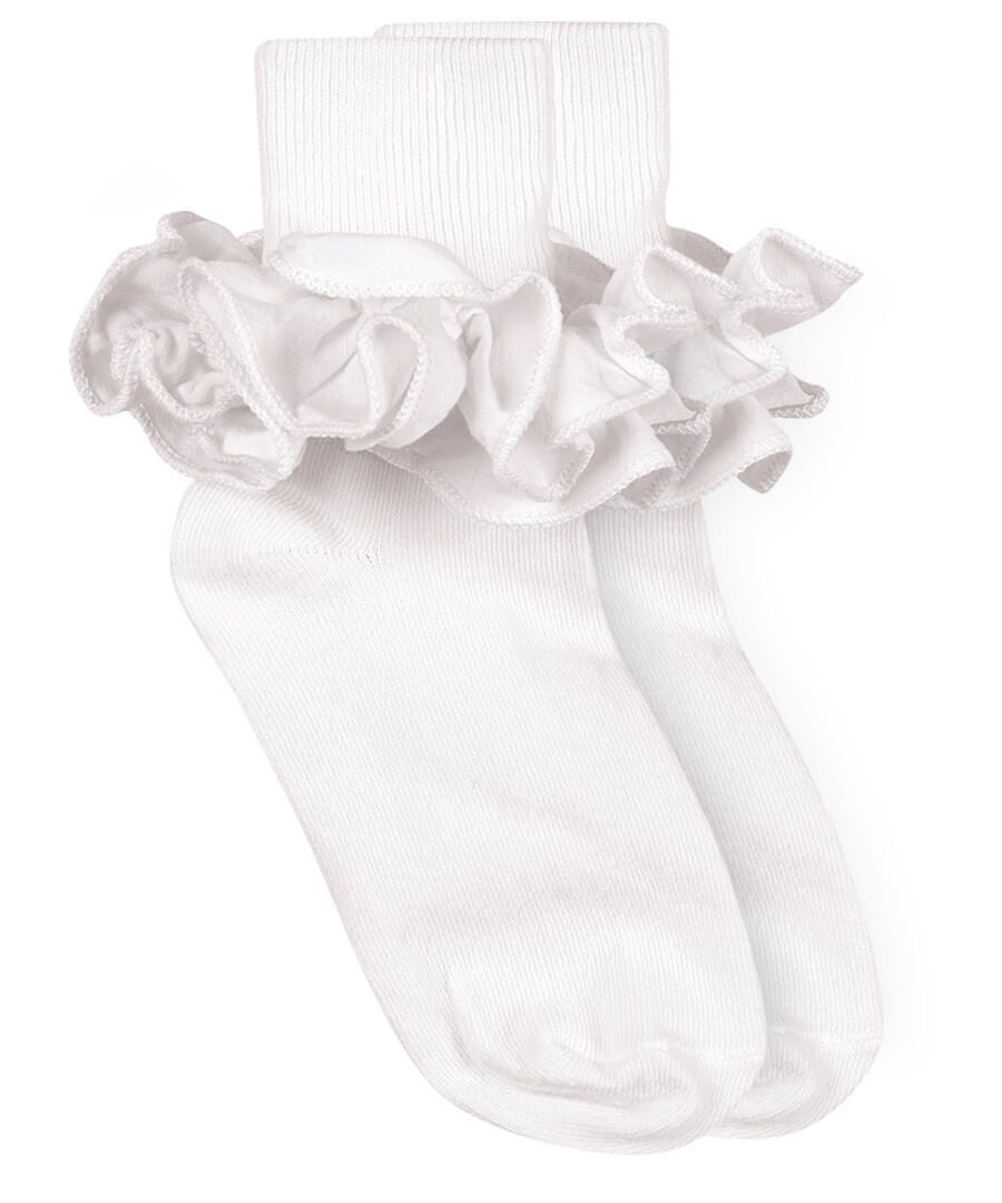 White Ruffle Turn Cuff Socks by Jefferies