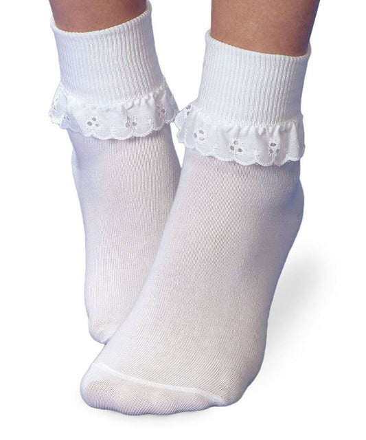 White Eyelet Turn Cuff Socks by Jefferies