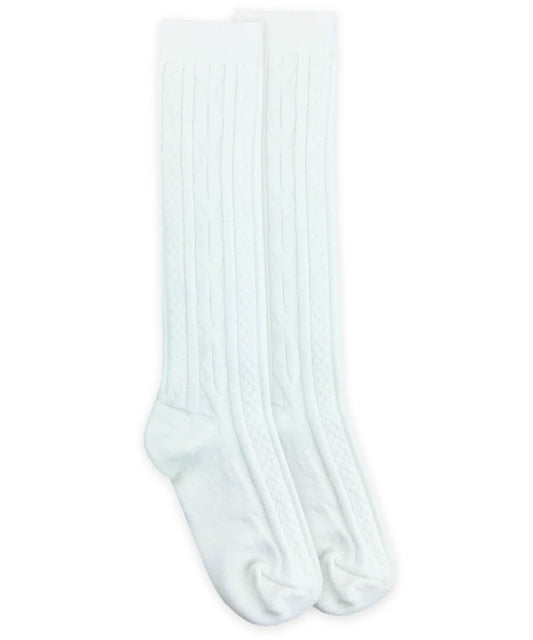 White Cable Knit Knee High Socks by Jefferies
