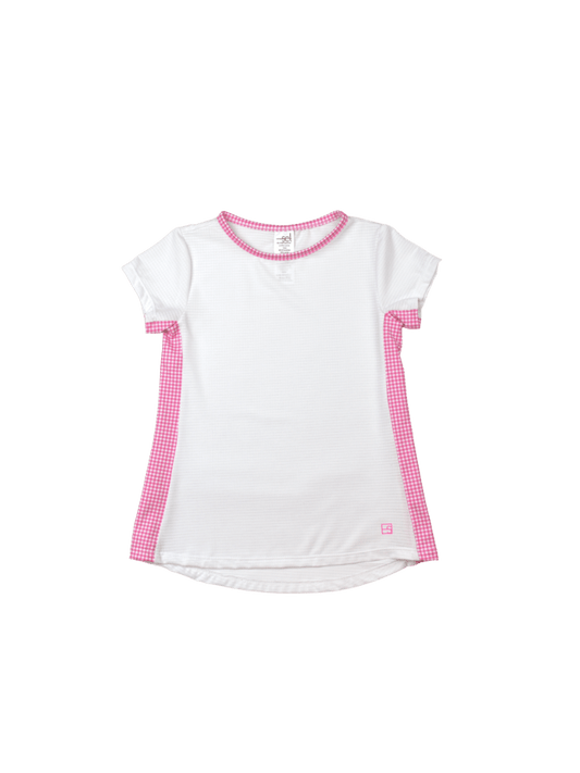 Bridget Basic Tee, White & Hot Pink Mini Gingham