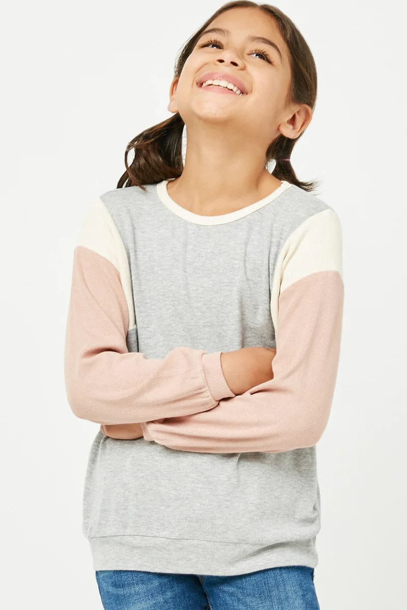 Girls Contrast Paneled Ribbed Knit Relaxed Tee
