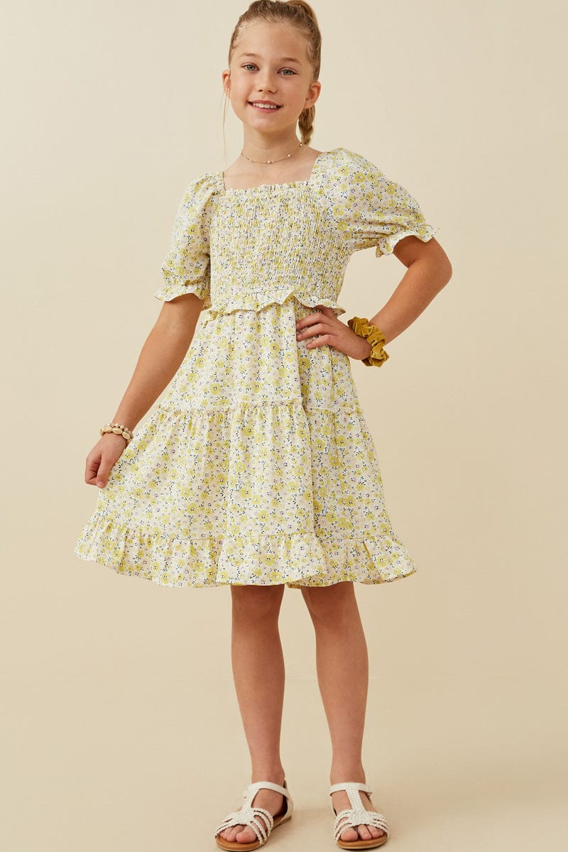 Yellow Floral Smocked Dress