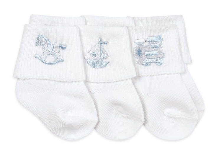 Newborn Embroidered Cuffed Socks by Jefferies (Sold Individually)