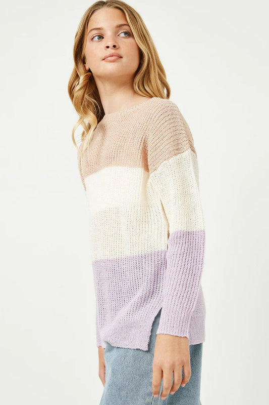 Girls Colorblock Loose Knit Sweater