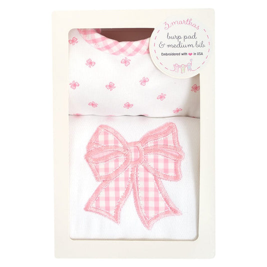 Pink Bow Bib & Burp Cloth Box Set