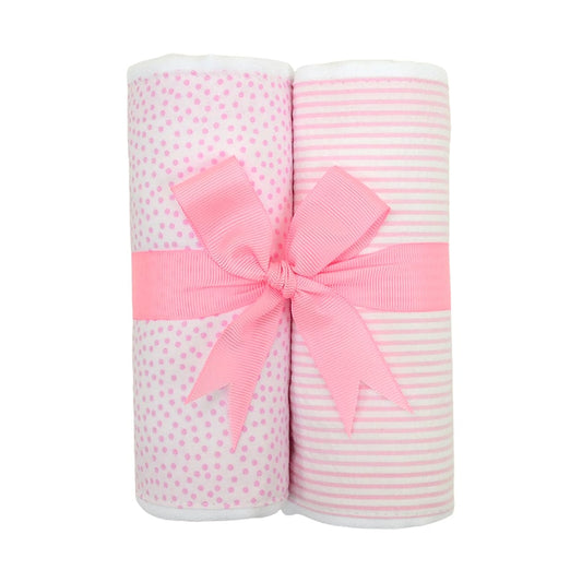 Set of 2 Burp Cloths, Pink Dots & Stripes