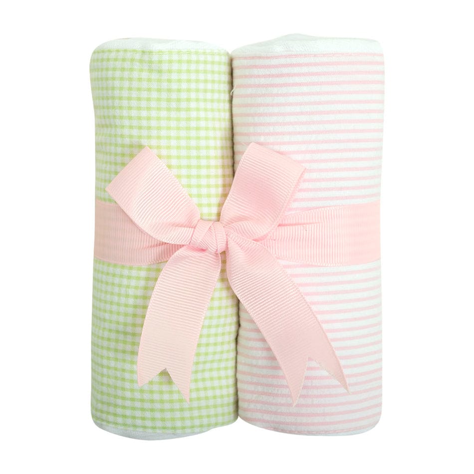 Set of 2 Burp Cloths, Pink & Green Stripe