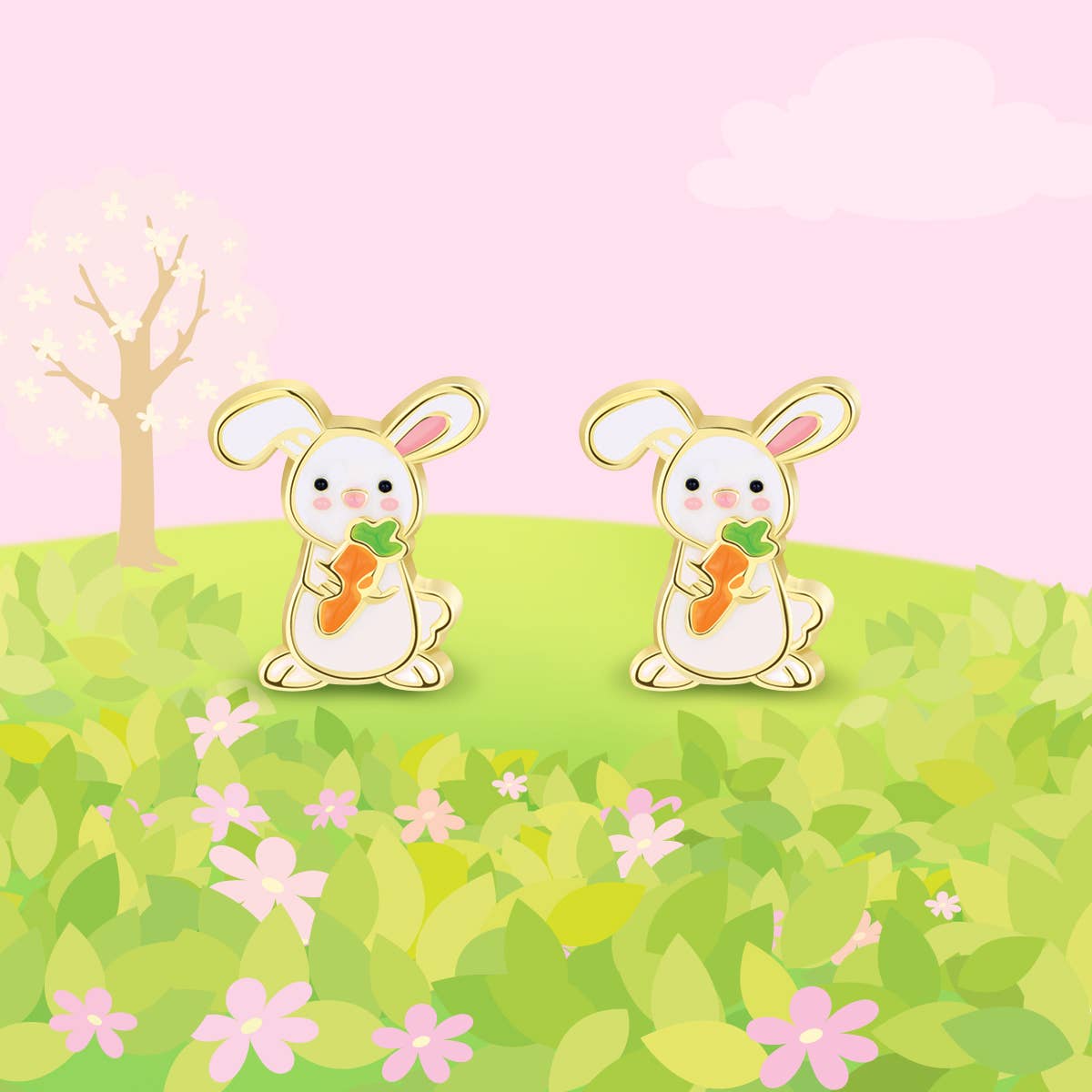Easter Bunny Hugs Stud Earrings