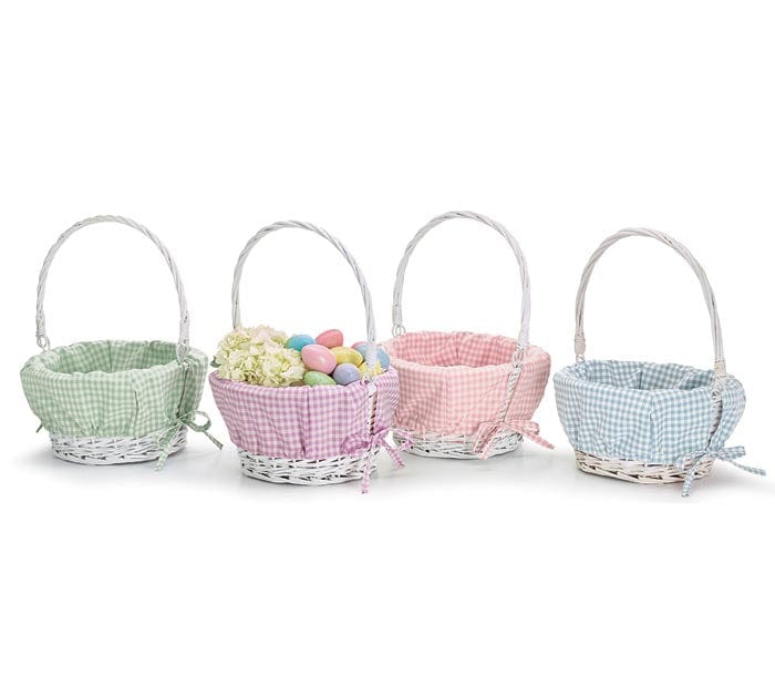 Moveable Handle Willow Basket with Gingham Liner