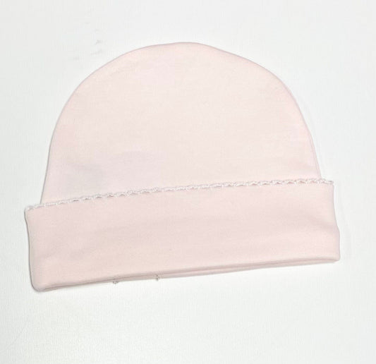 Pink Newborn Cap with White Picot Trim by Squiggles