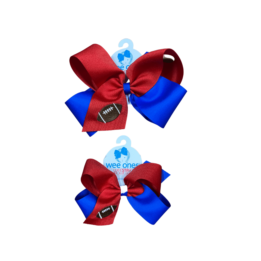 Two Tone Bows with Football Embroidery