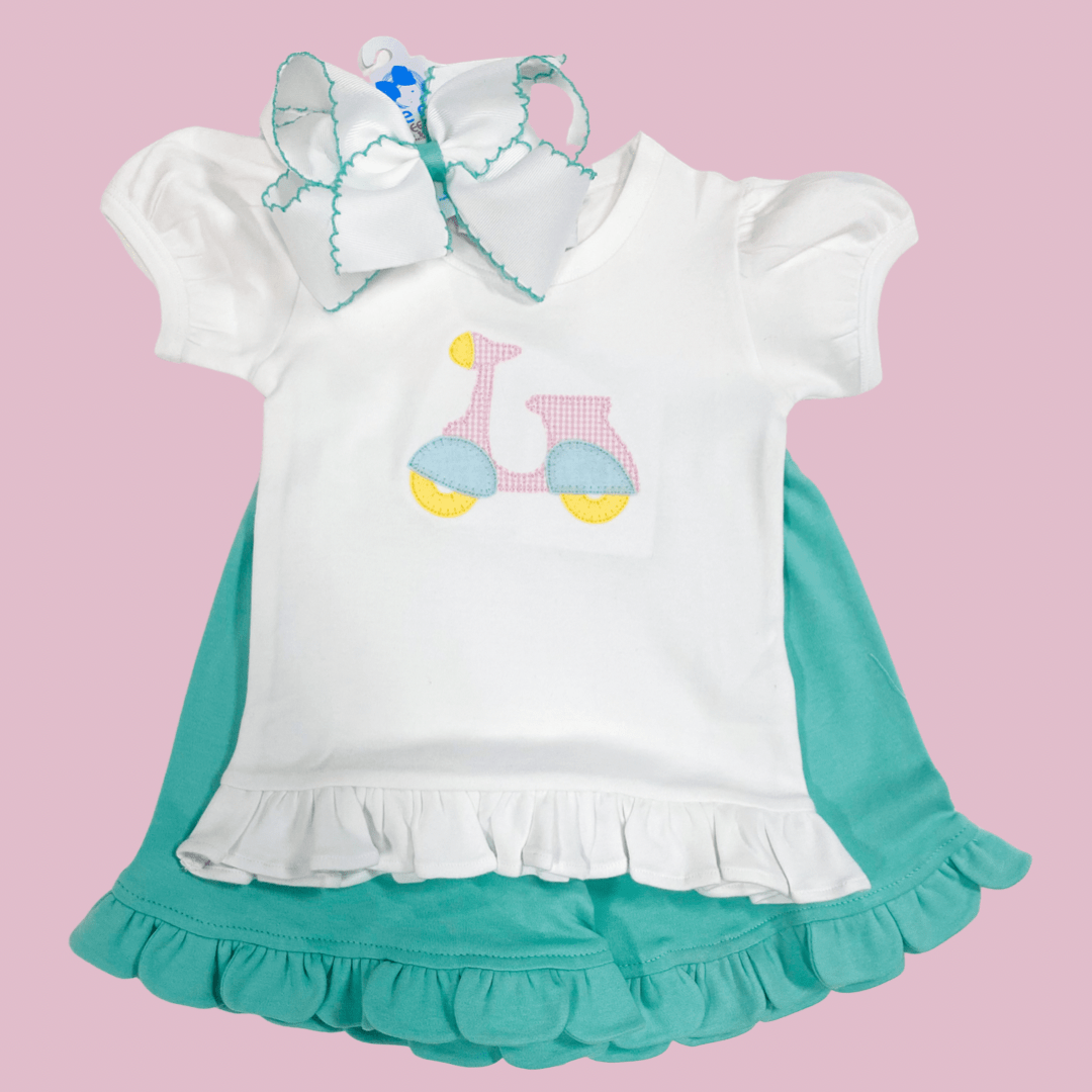 Girls Scooter Applique Shirt with Ruffle *Ready To Ship*