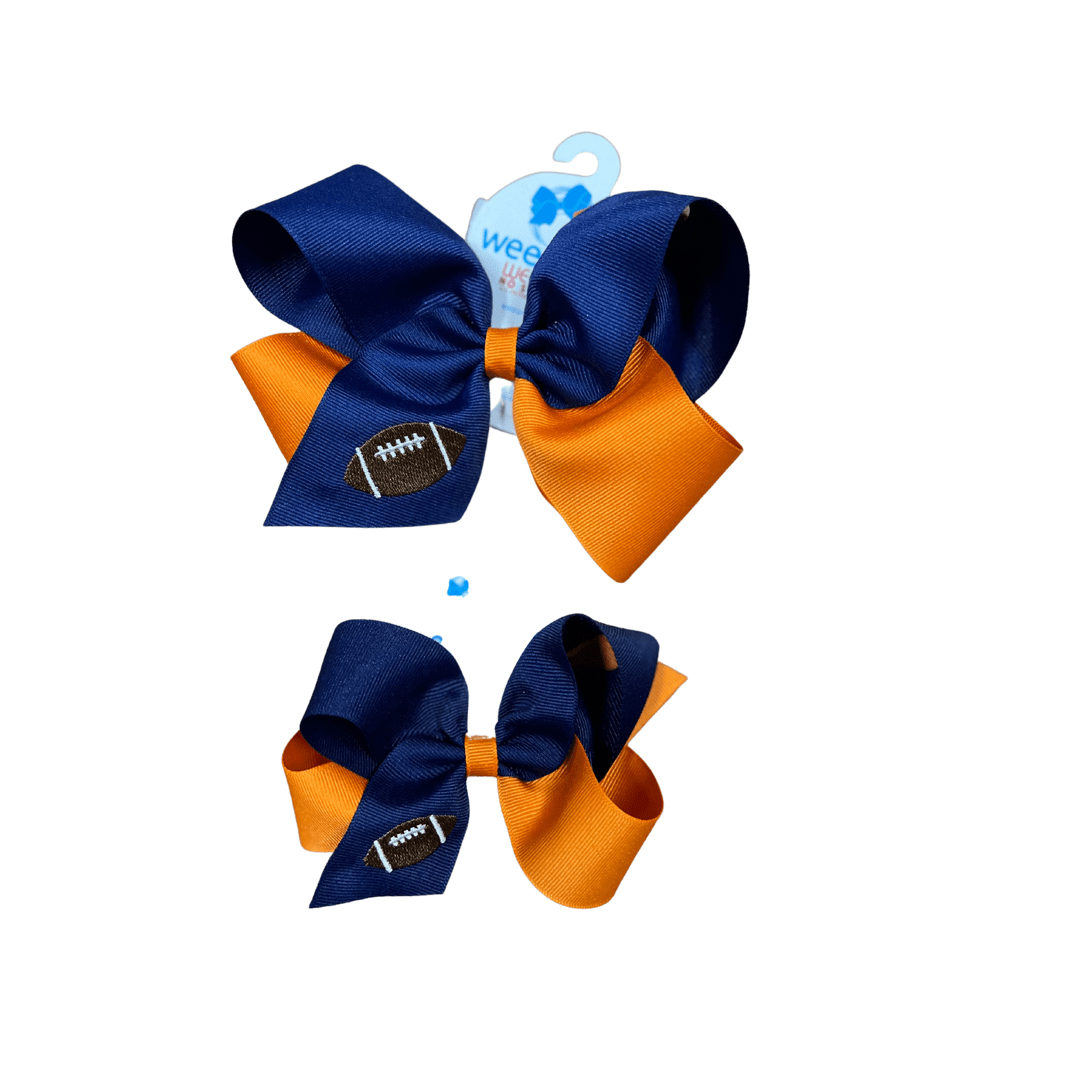 Two Tone Bows with Football Embroidery