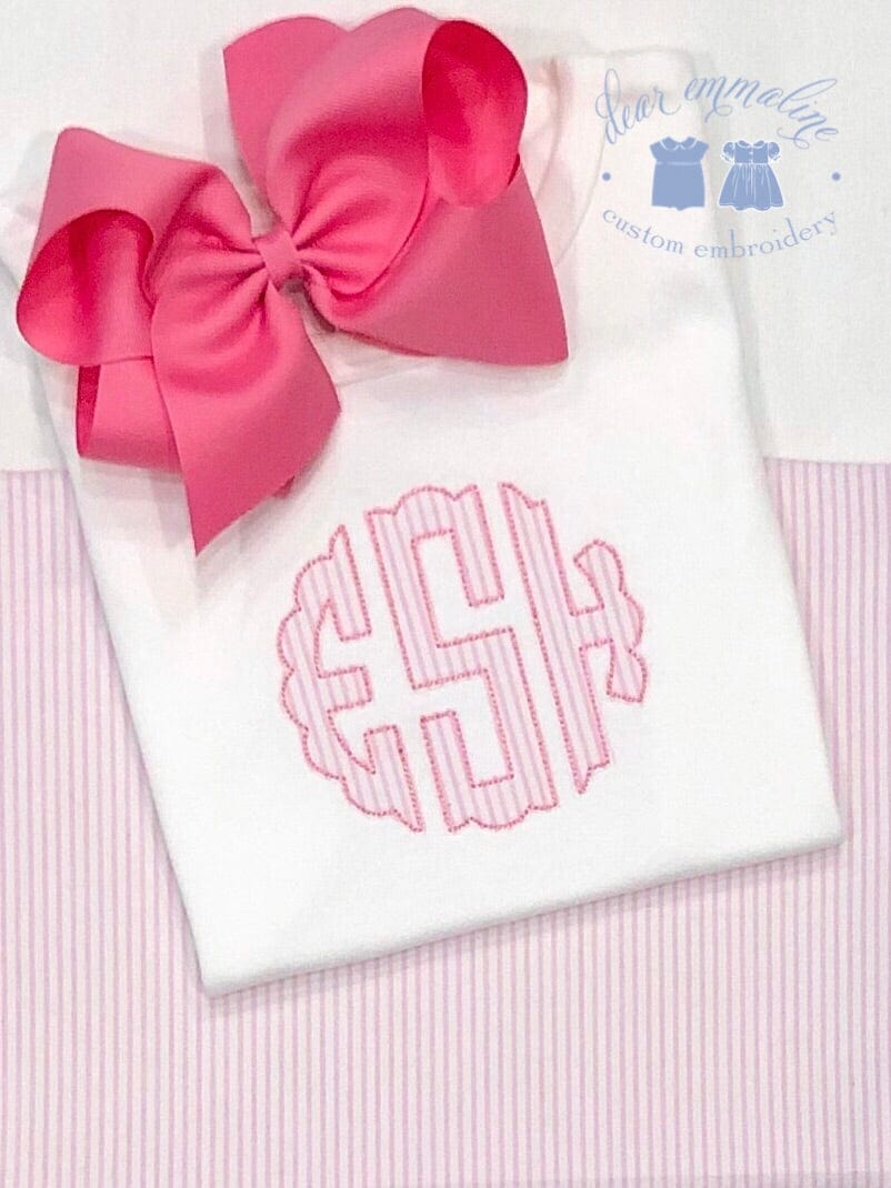 Pink Seersucker Scallop Monogram Shirt